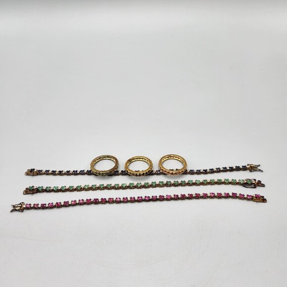 Tri Color Tennis Bracelet Stacking Ring Set Cubic Zirconia ADI 925 Thai Silver - Picture 1 of 13